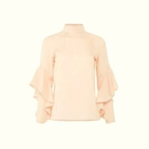Slate and Willow peach mock neck blouse ruffle detail L